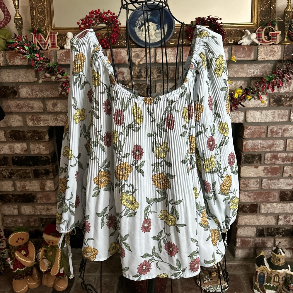 June & Hudson Women’s Pleated Balloon Long Sleeve Floral Blouse Sz XL